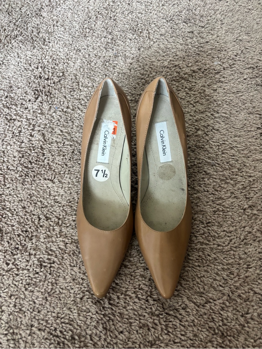 Calvin Klein Camel/Tan Pointed-Toe Leather Pumps